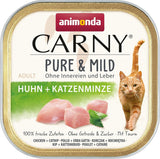Nourriture humide pour chat Adult Pure & Mild au poulet et à l'herbe à chat (32 x 100 g), pour chats sensibles, sans céréales et sans sucre, nourriture humide au poulet facile à digérer