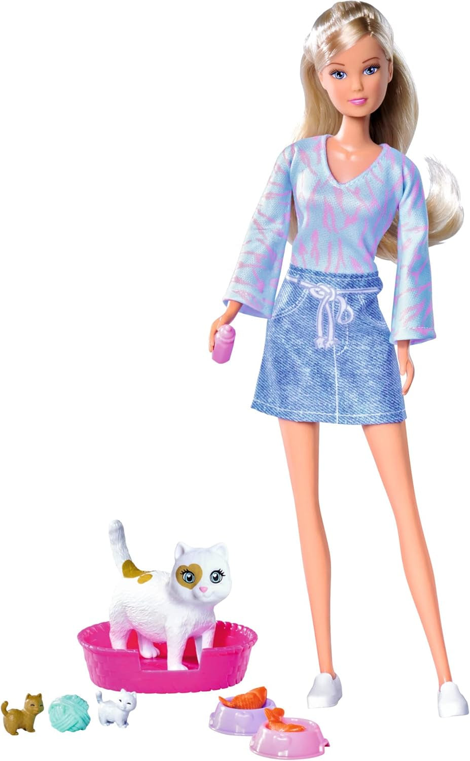 Simba Steffi Love Baby Cats, poupée de jeu dans un pantalon moderne avec des chats et deux bébés bébés doux, ensemble, 29 cm, à partir de 3 ans