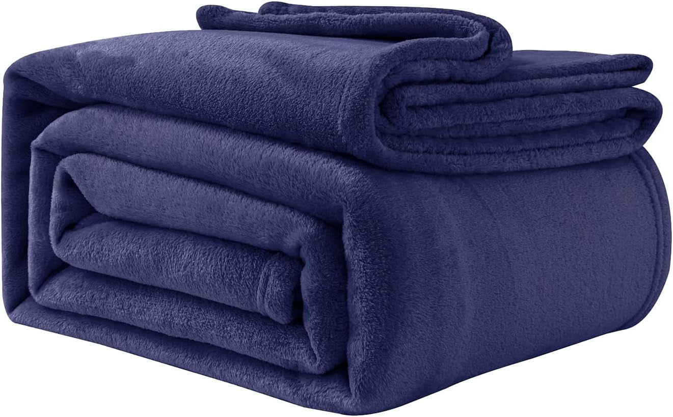 Couverture douillette en polaire moelleuse 130 x 150 cm - Couverture de lit - Grande couverture douce et plaid pour adultes - Lavable en machine - Chaud - Noir - Good Nite - Bleu marine - 230 x 270 cm