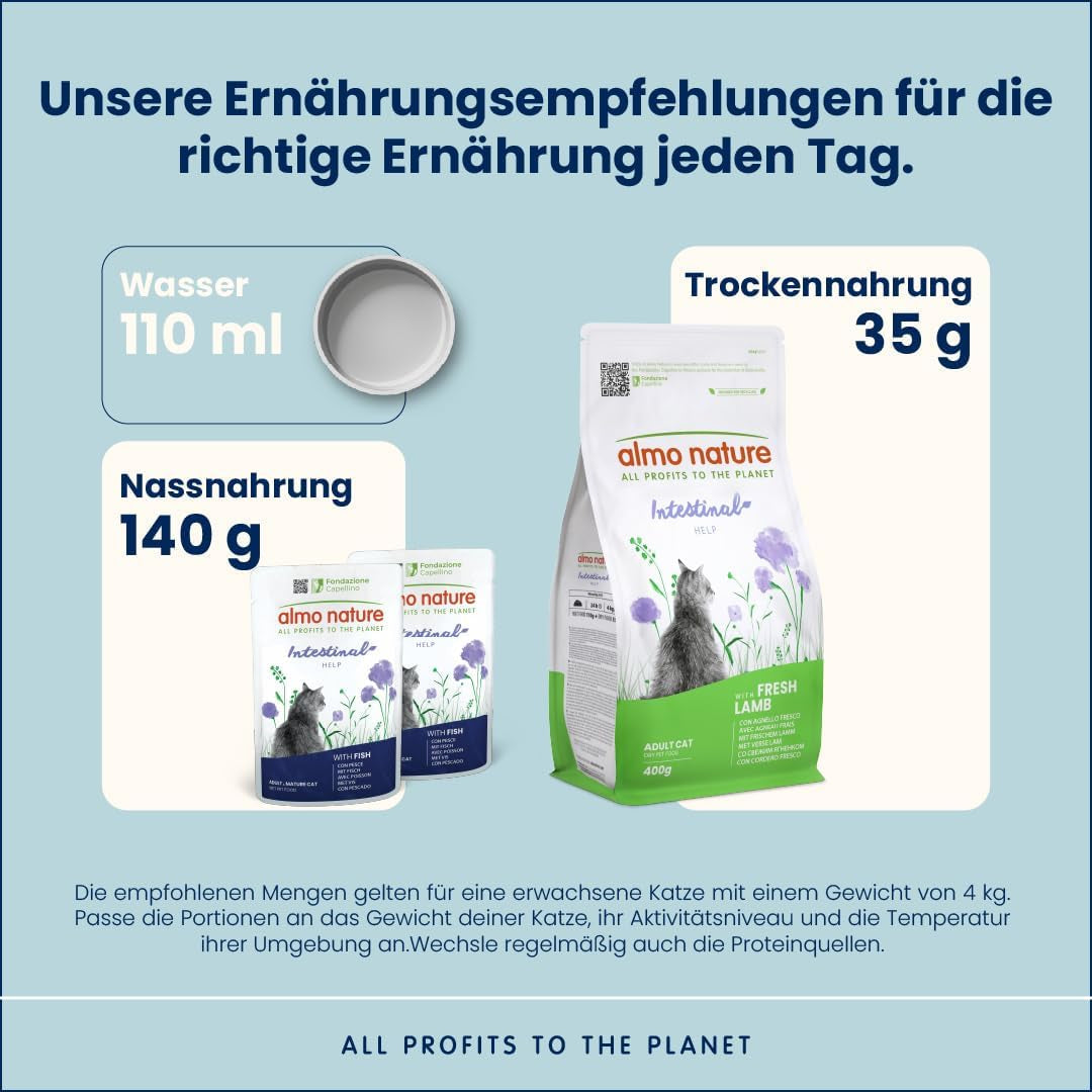 Almo Nature Functional - Intestinal Help - Nourriture humide pour chats adultes et matures aux intestins sensibles - au poisson - soutient le microbiome - 70 g (paquet de 30)