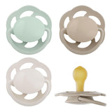 pincement - Vert Cerise | 0-6 mois | Paquet de 4 | Sucette pour bébé, adaptée à l'allaitement et à la dentition. Sucette durable, fabriquée à partir de matières premières naturelles, vert clair/marron