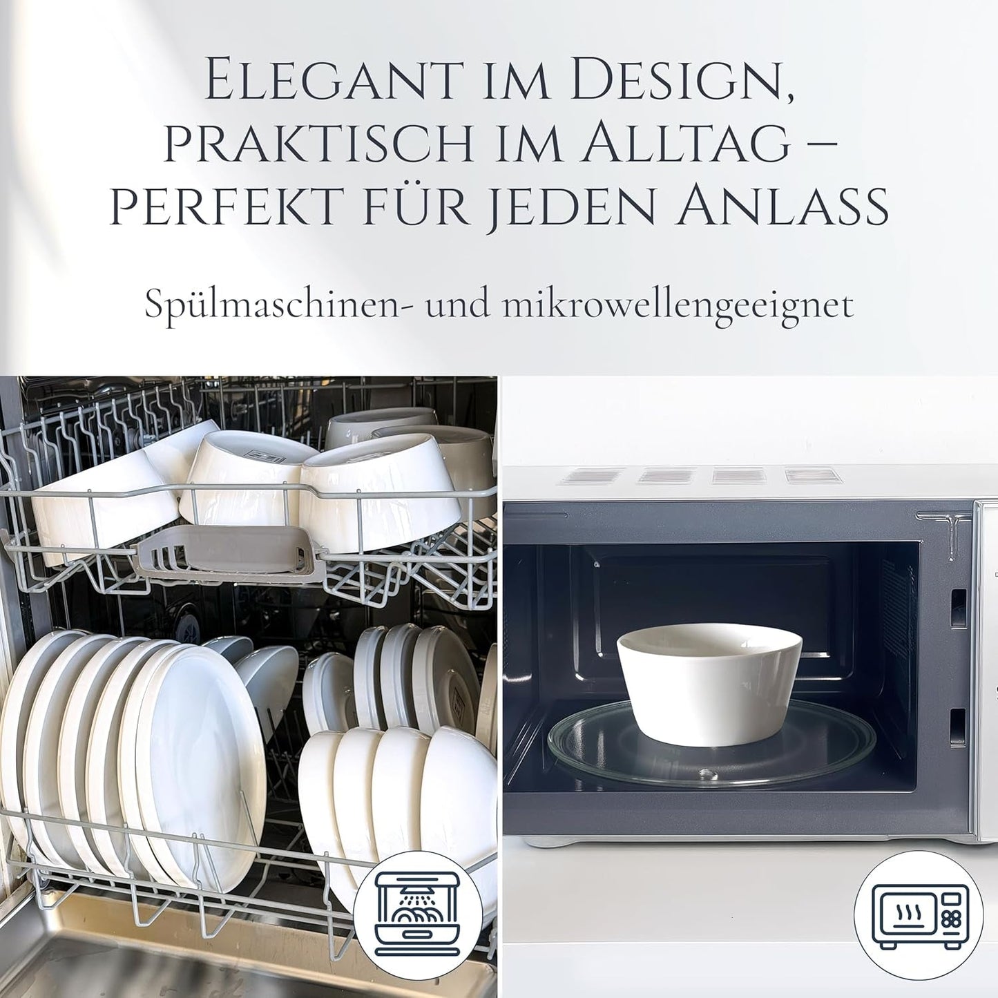 Service de table en porcelaine Crystal 48 pièces, gagnant du test, service de table en porcelaine transparente, bols et assiettes, service de table pour 12 services de table Pure Living en blanc