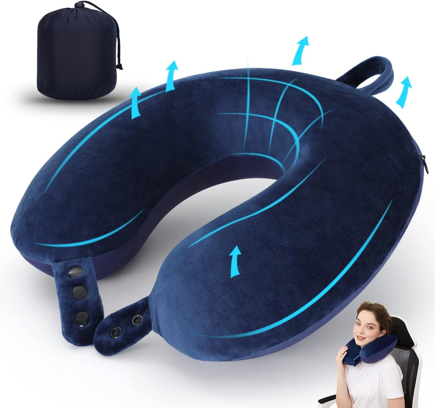 TALLGO Oreiller cervical de voyage, le meilleur oreiller d'avion en mousse à mémoire de forme pour appui-tête, oreiller doux réglable pour avion, voiture et maison, oreillers orthopédiques cervicaux roses Naty Shop Standard bleu