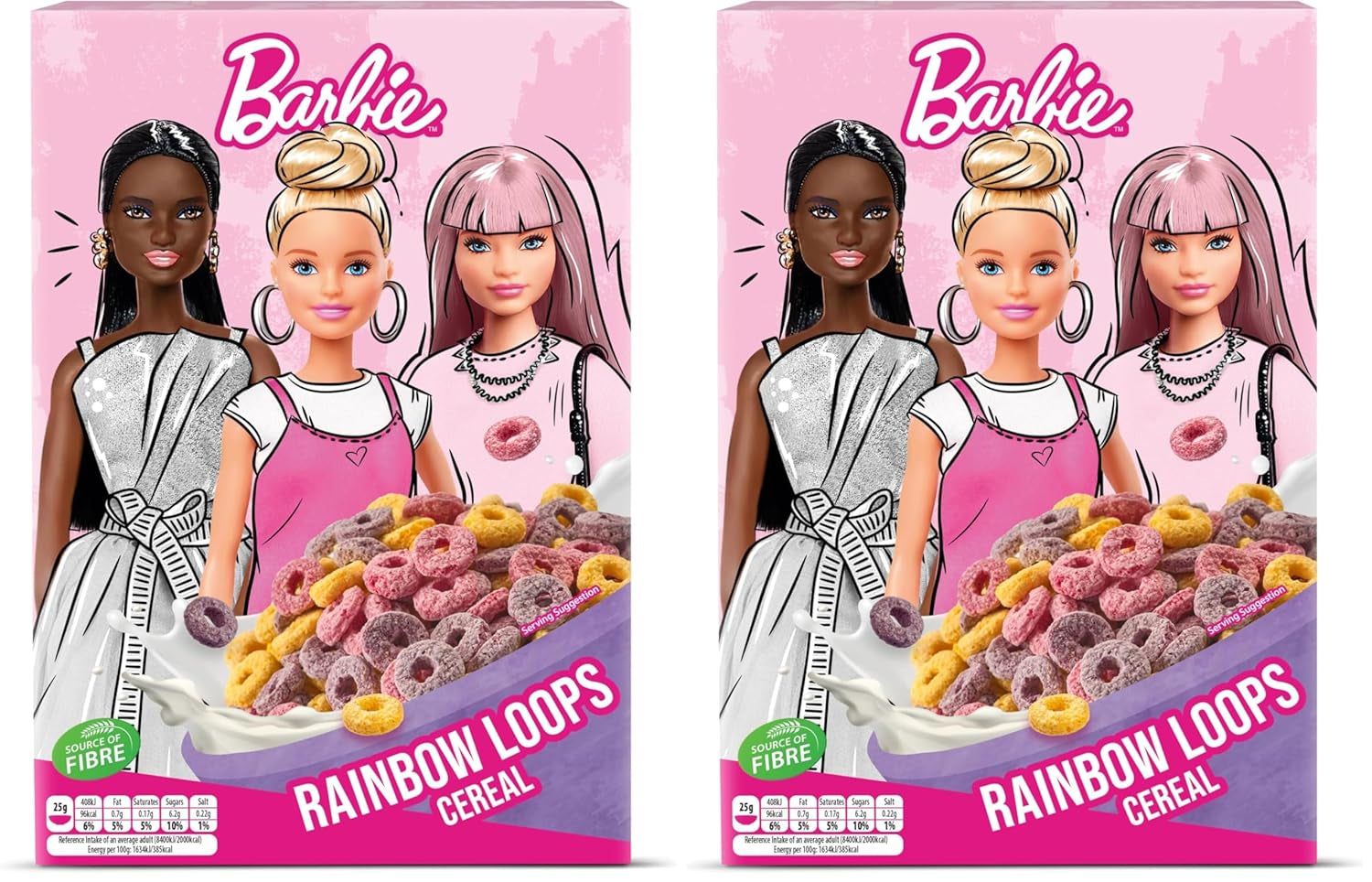 Céréales Barbie Rainbow Loops, anneaux colorés de blé, d'avoine et de maïs au goût de fruits pour un petit-déjeuner parfait, 1 paquet (1 x 350 g)