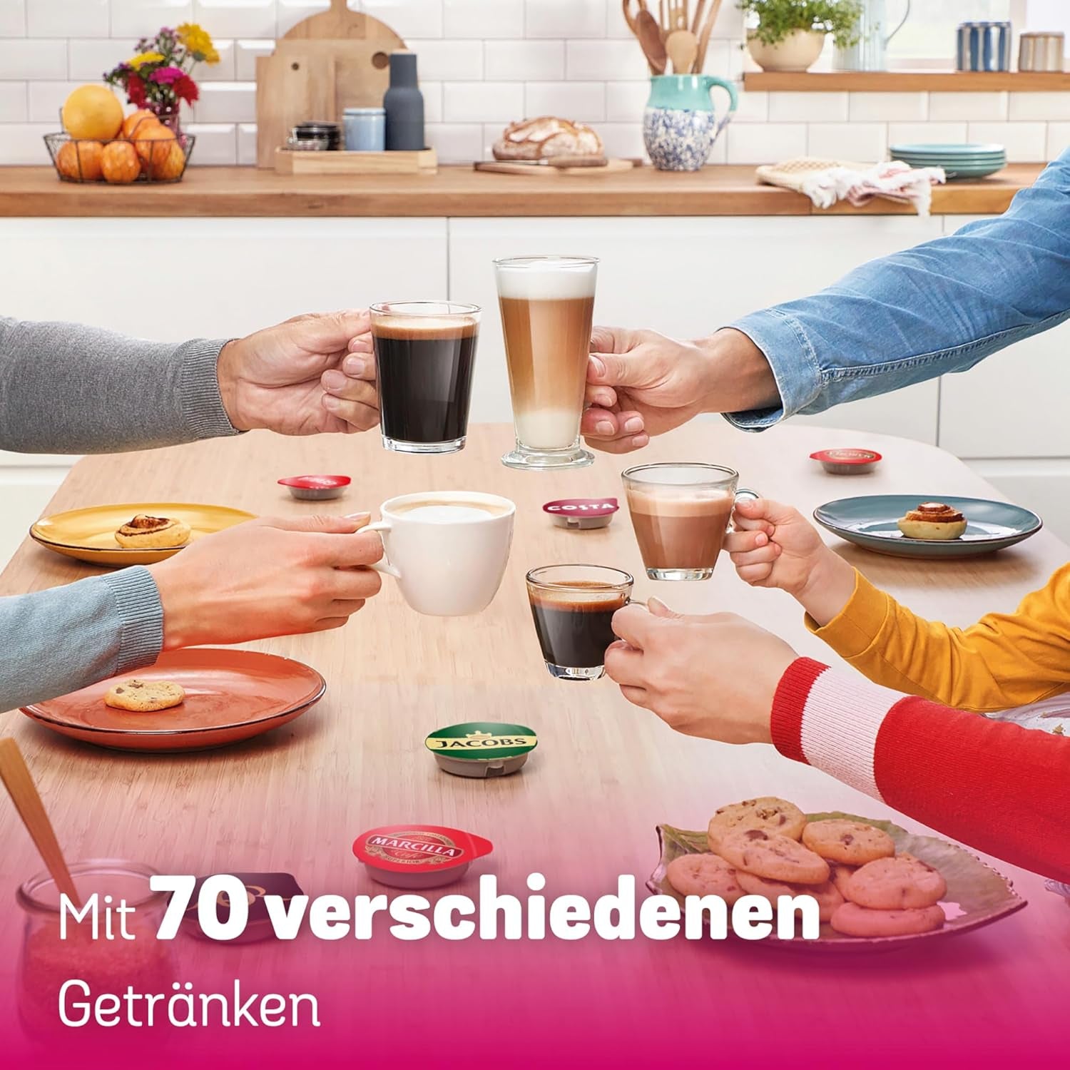 Bosch Tassimo Happy Friendly TAS107E Machine à expresso à capsules, plus de 70 boissons, convient à toutes les tasses, arrêt automatique, durable, dosage parfait, gain de place, 1400 W, crème/noir