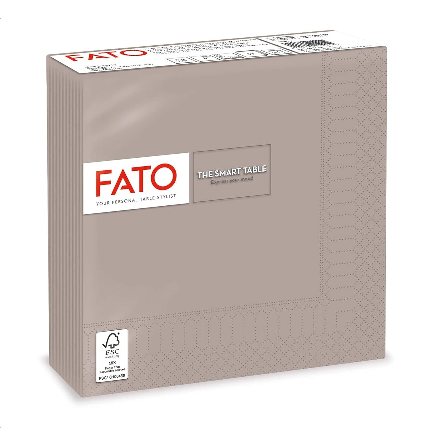 Fato, Serviettes en papier jetables, idéales pour les déjeuners et buffets décontractés, paquet de 50 serviettes, taille 33 x 33, pliées en 4, 2 couches, tourterelle, papier 100 % pure cellulose, certifié FSC