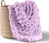 Couverture tricotée épaisse, jeté, 100% tricoté à la main avec du fil chenille géant (127 X 152,4 Cm, gris lilas) Lits et couettes Adyrescia Violet 50 "X60"