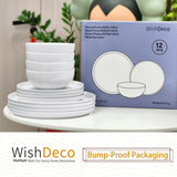 Service de table 12 pièces, service de table en porcelaine pour 4 personnes, service de table blanc avec assiettes, assiettes à dessert et bols à céréales