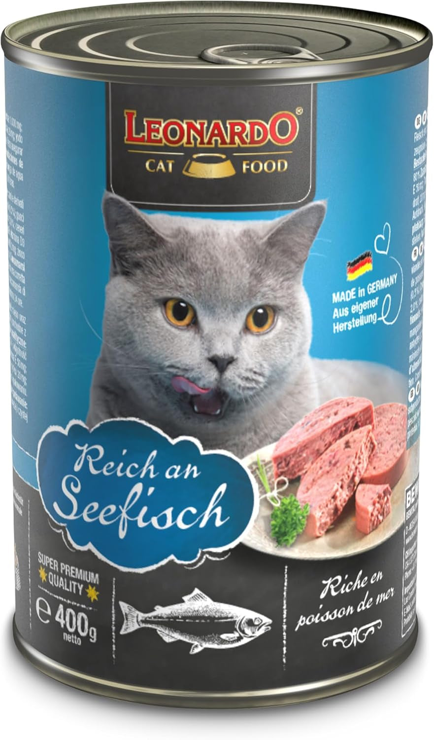 LEONARDO Nourriture humide [6x400g Fruits de mer] | Nourriture humide pour chats sans céréales | Aliments humides complets en conserve