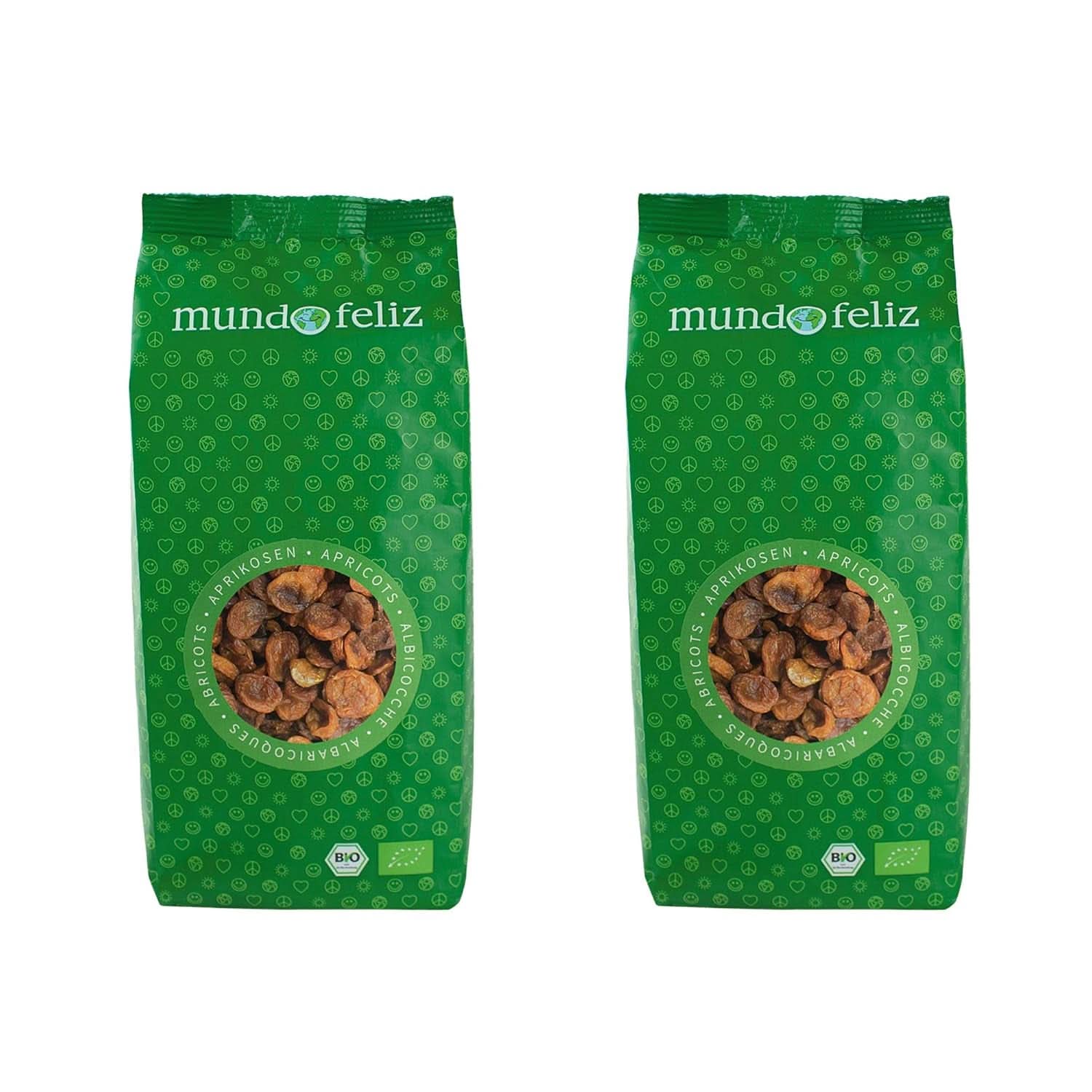 Mundo Feliz, Abricots secs avec noyaux issus de l'agriculture biologique, 2 x 500 grammes Naty Shop produits déshydratés 2 x 500 grammes