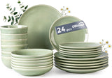 GBHOME Service de table en céramique pour 6 personnes, 24 assiettes et bols peints à la main, grès résistant aux rayures, passe au lave-vaisselle et au micro-ondes