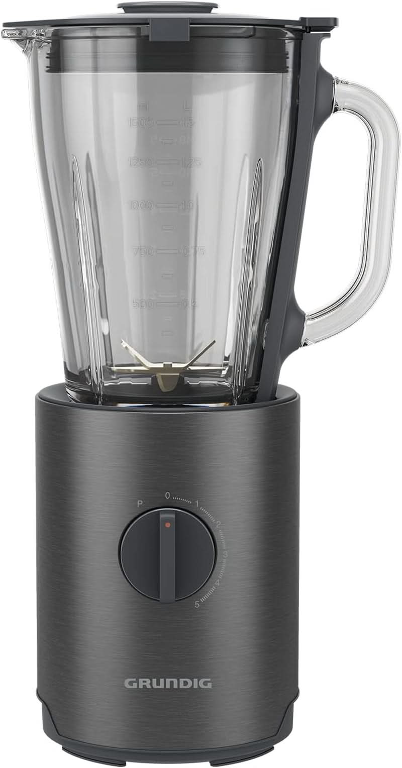 Grundig Delisia Novus SM 7140 Batteur sur socle professionnel, 1,5 litre, 800 watts, 6-Fach Edelstahlmesser Mit Zirkonium-Beschichtung, 5 Geschwindigkeitsstufen + Pulse-Funktion, Dark Inox/Edelstahl Kitchen Naty Shop