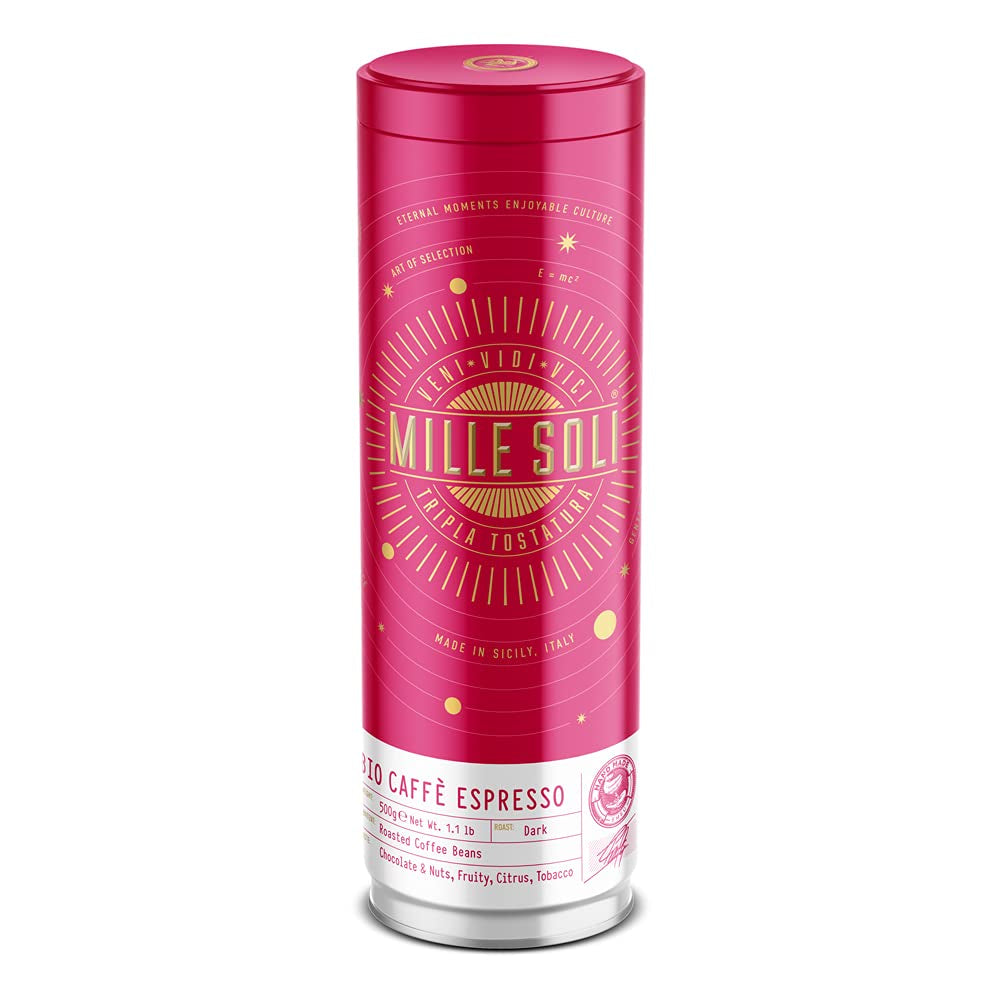 Grains d'espresso biologiques 500 g dans une boîte à café scellée - qualité supérieure et réutilisables - grains de café haut de gamme torréfiés en Sicile