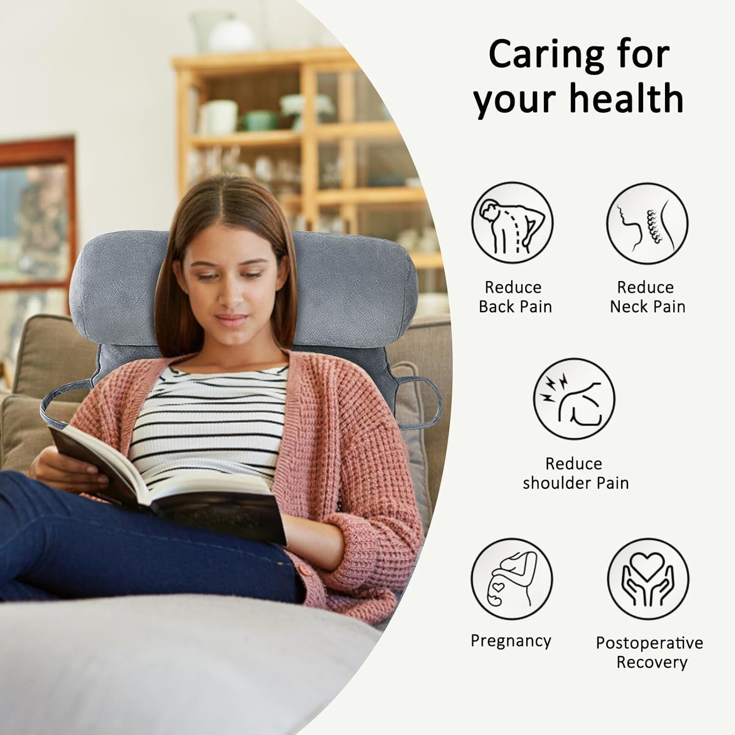 Oreiller de lecture XL pour lit et canapé avec tour de cou amovible, oreiller de dos idéal pour adultes avec mousse à mémoire de forme pour lire, travailler, jouer, regarder la télévision, se détendre (gris)