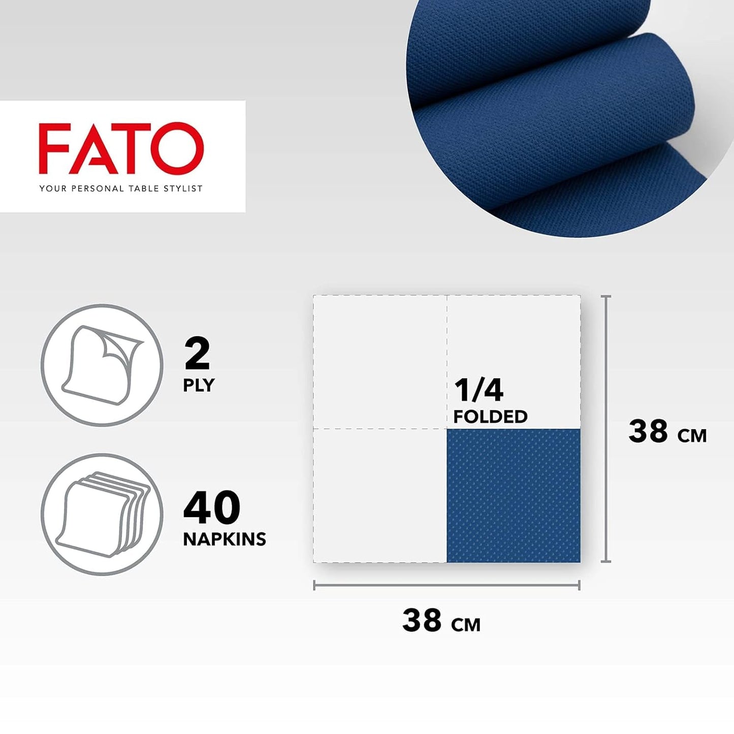 - Mouchoirs en papier jetables doux et doux, paquet de 40 mouchoirs taille 38 x 38 pliés en 4 à 2 couches de couleur bleu nuit, papier 100 % pure cellulose certifié FSC (lot de 3)