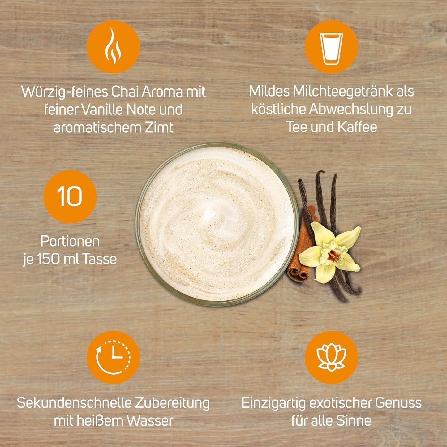 KRÜGER YOU Chai Latte Vanille Cannelle, préparation instantanée pour boissons lactées, aromatisée à la vanille et à la cannelle, 250 g (10 sachets de 25 g)