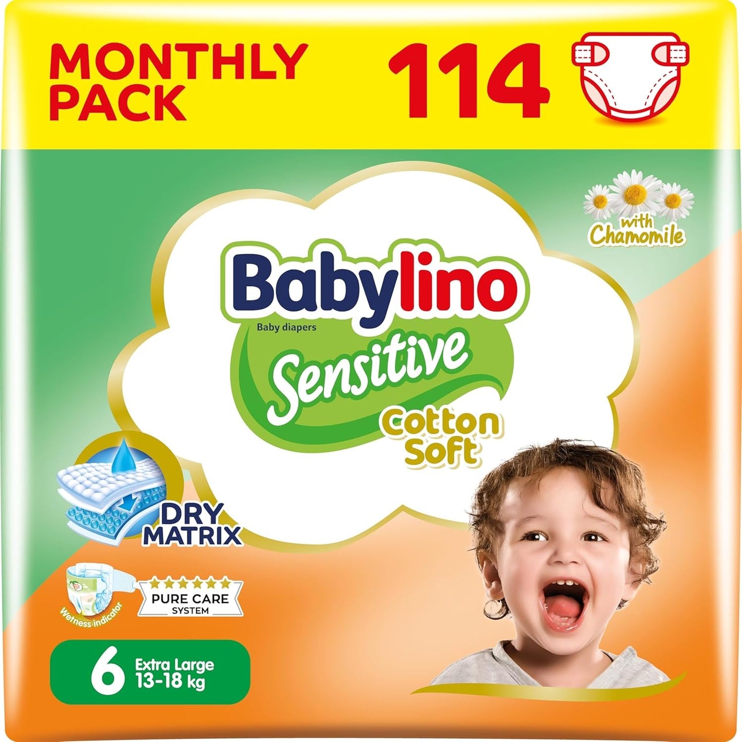 Couches pour bébés sensibles, taille 7, extra large plus (+15 kg), 14 pièces