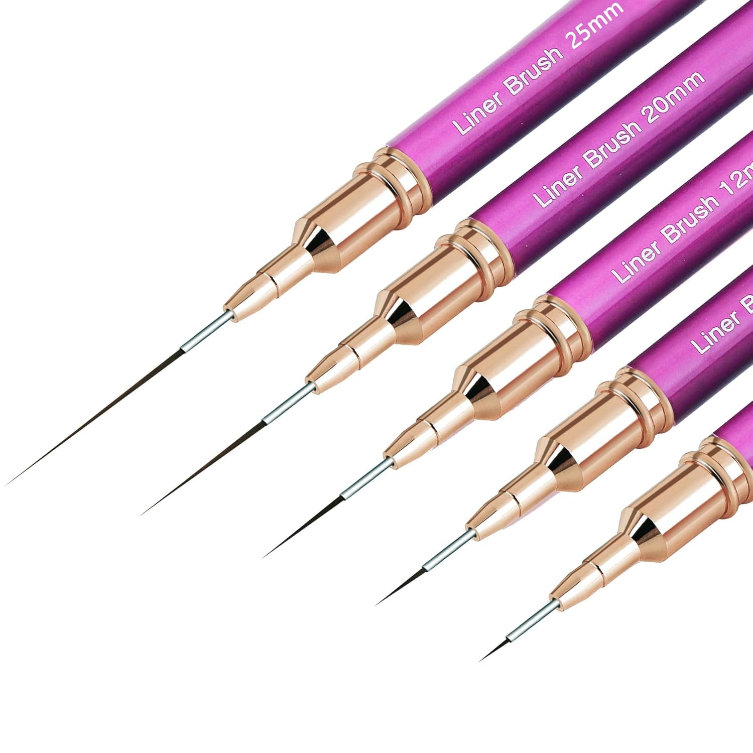 Lot de 5 pinceaux à ongles pour contour des ongles, ensemble de pinceaux de conception de peinture, outil de dessin de pointe d'ongle pour lignes longues, détails fins, dessin fin en taille 6/9/12/15/18 mm, noir