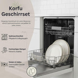 SANGER | Service de table Corfou 24 pièces, service de table pour 8 personnes, service de table en céramique fait à la main, comprenant assiettes à dîner, assiettes à dessert et assiettes Suma, vaisselle crème avec texture sable