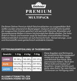 Dehner Premium Nourriture humide pour chat, multipack, chats adultes, 4 pièces chacune : agneau/dinde/saumon, 12 sacs x 100 g (1,2 kg)
