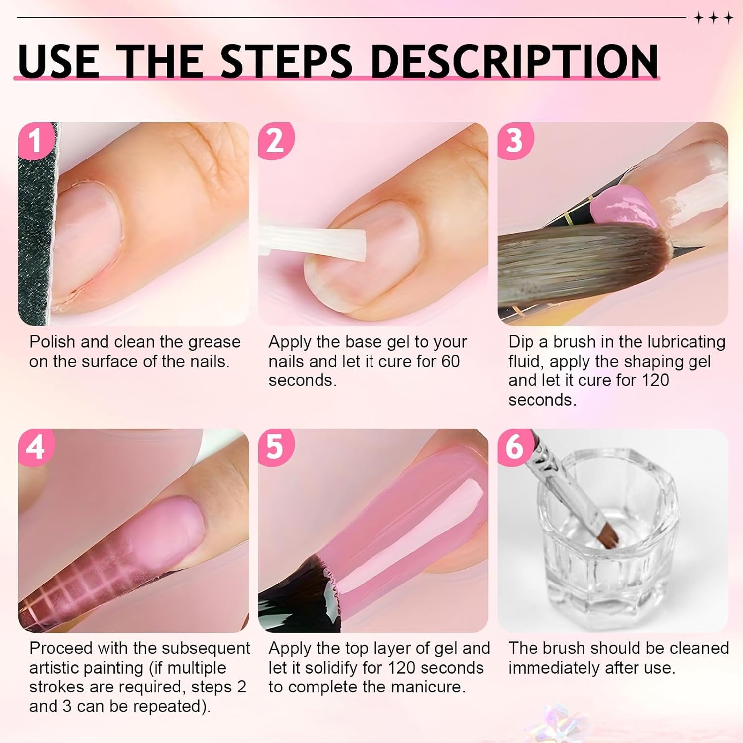 Solution pour ongles Polygel, kit de solution pour ongles Poly Gel Slip, solutions pour ongles liquides Polygel 75 ml, 5 clips pour pointes d'ongles, 3 brosses à ongles, 1 tasse en cristal, 100 feuilles de nettoyage