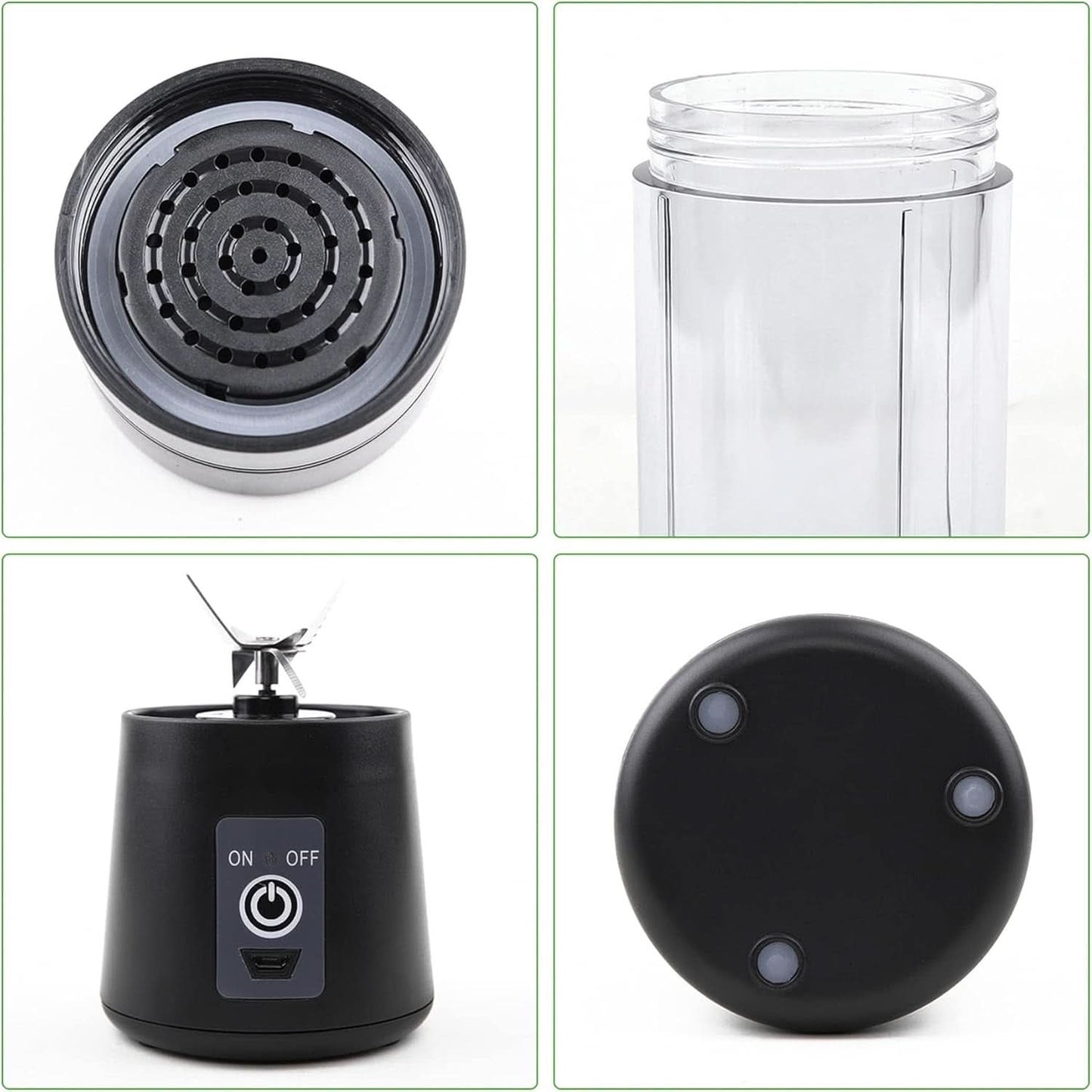 Mélangeur Smoothie Maker Entsafter: 380Ml Standmixer Persönlicher Shaker Proteinshake Mit 6 Edelstahlmesser Tragbar-Bpa-Freie Mit USB-Mixbecher Für Shakes,Saftoutdoor,Schwarz Bucatarie Naty Shop