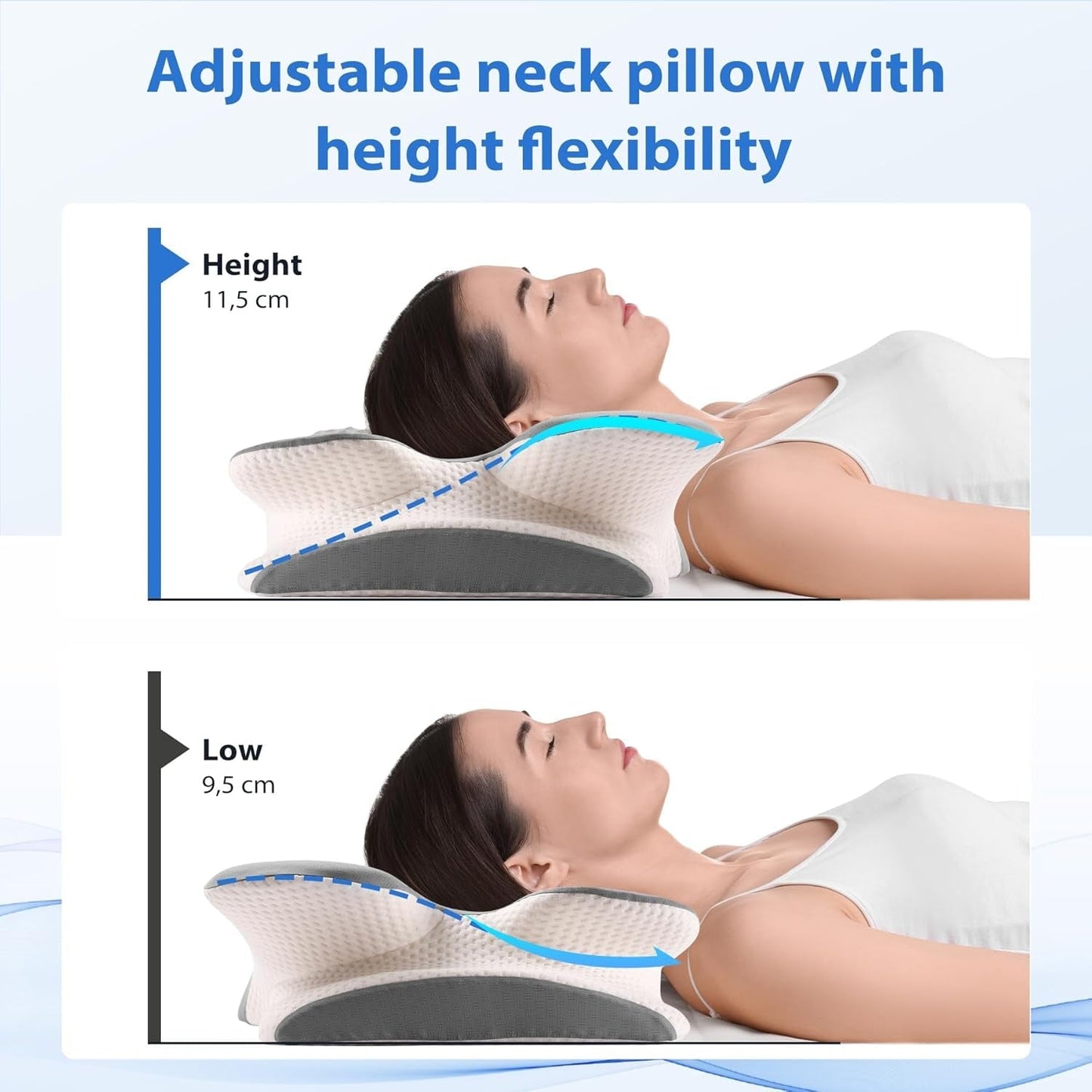 Oreiller en mousse à mémoire de forme MULISOFT, oreiller de tête confortable, oreiller de soutien du cou, oreiller ergonomique pour dormeur latéral (gris) Oreillers orthopédiques cervicaux Naty Shop