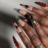Mouyouglow longs ongles Stiletto laiteux blanc dégradé rose paillettes Cool faux ongles avec colle rose Ombre paillettes ongles artificiels