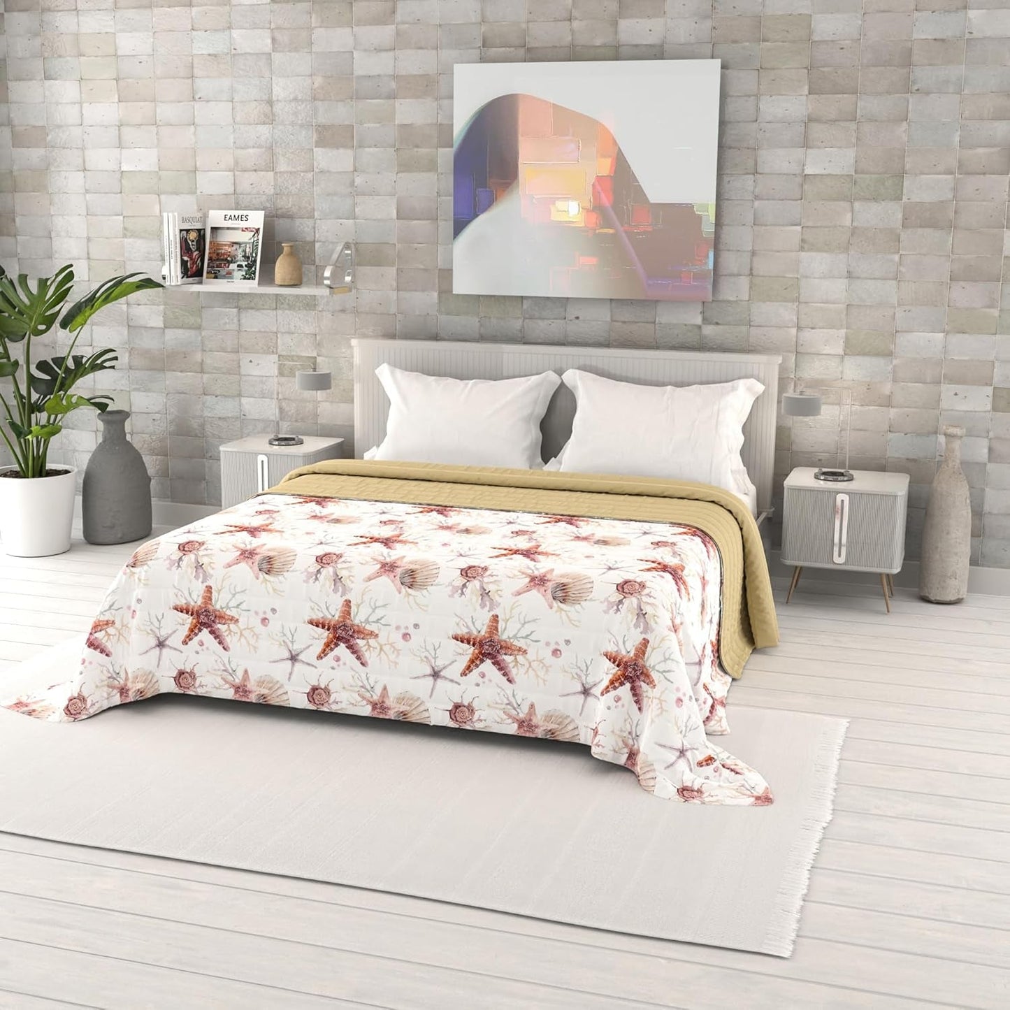 Couette d'été imprimée fantaisie, rembourrage en polyester, pétales, 260 x 270 cm.