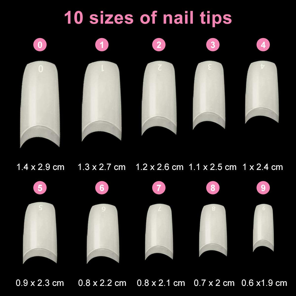 Faux ongles 500 pièces couleur naturelle faux ongles artificiels 10 tailles bricolage acrylique avec boîte brosse à ongles cuticule poussoir lime à ongles