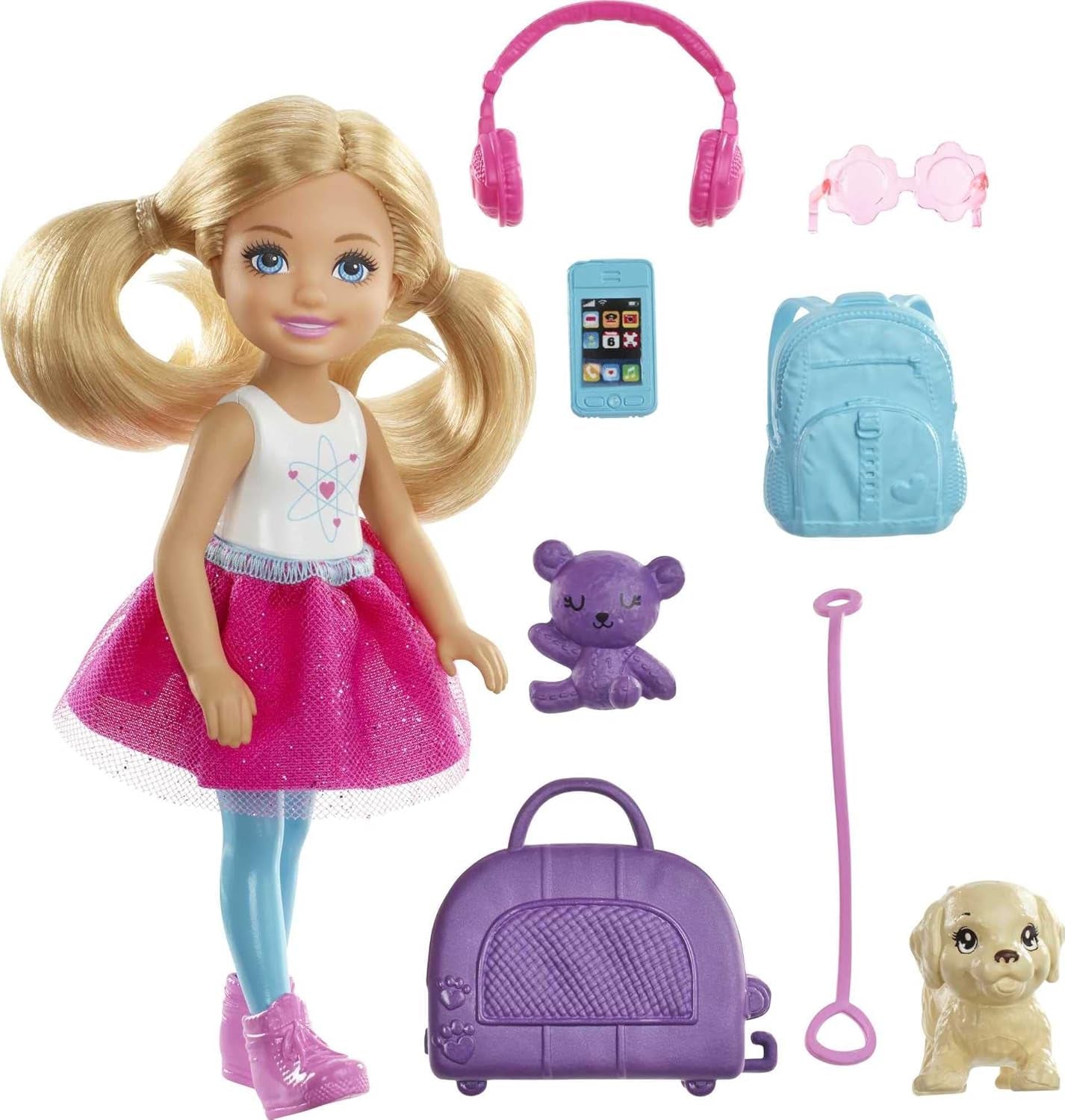 Barbie Toy Chelsea Doll et accessoires Ensemble de voyage pour chien 6 pièces avec support pour chien HJY17 Naty Shop Dolls Chelsea Dog Doll
