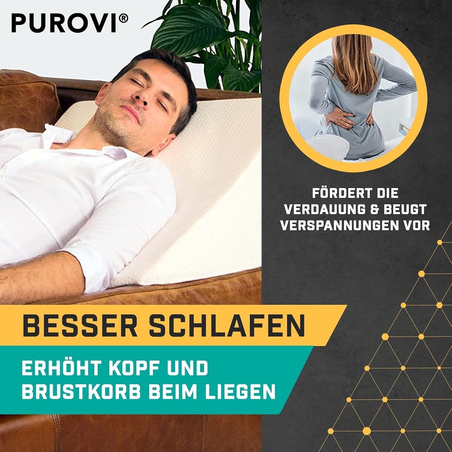 Oreiller compensé pour lit et canapé - Idéal comme oreiller de lecture, pour le dos du lit ou pour surélever les jambes - Mousse indéformable - Housse lavable