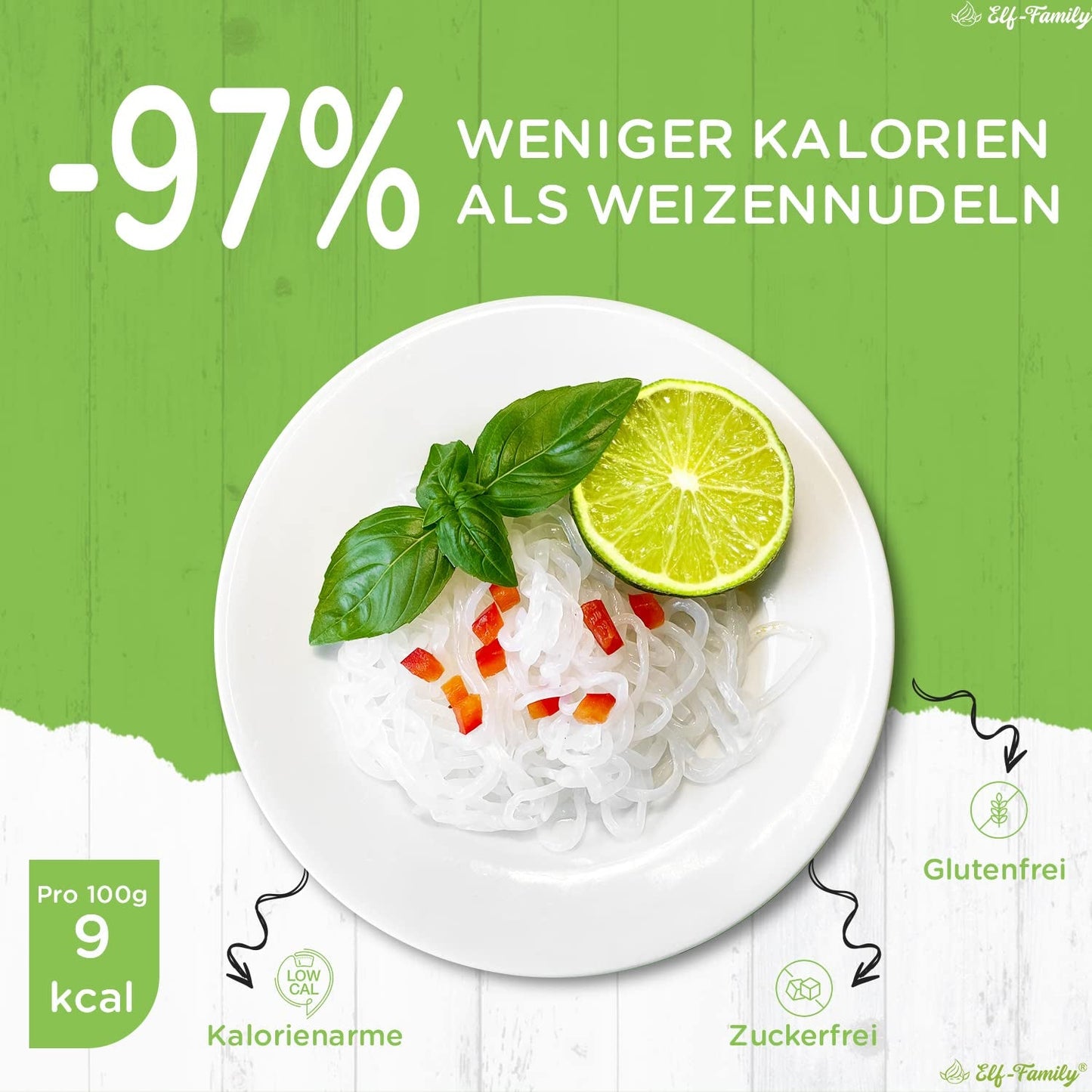 Elf-Family 270g x6er Box (paquet de 12) Bio Konjak Nudeln Ultra Low Carb Shirataki Nudeln Vegan Glutenfree-Instant Nudeln sans Kohlenhydrate/Keto/Kalorienarme/Fettfrei/Zuckerfrei -Spaghetti MHD : 12/11/2026