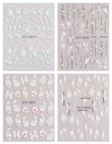 JMEOWIO Autocollants de manucure 3D pour ongles, fleurs, autocollants pour nail art, autocollants auto-adhésifs, bandes stéréoscopiques 5D, décoration de fleurs d'été, design de manucure, 4 feuilles