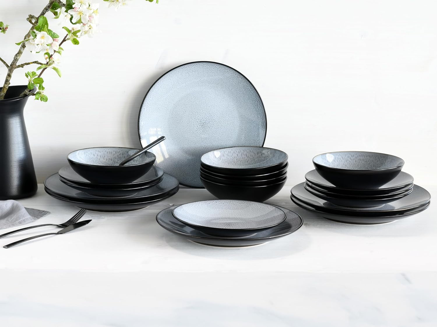 CreaTable, 23964, Série Malmö, Ensemble de cuisine 18 pièces pour 6 personnes, Ensemble de caisses en bois, Machine à laver et four à micro-ondes, Produit de qualité