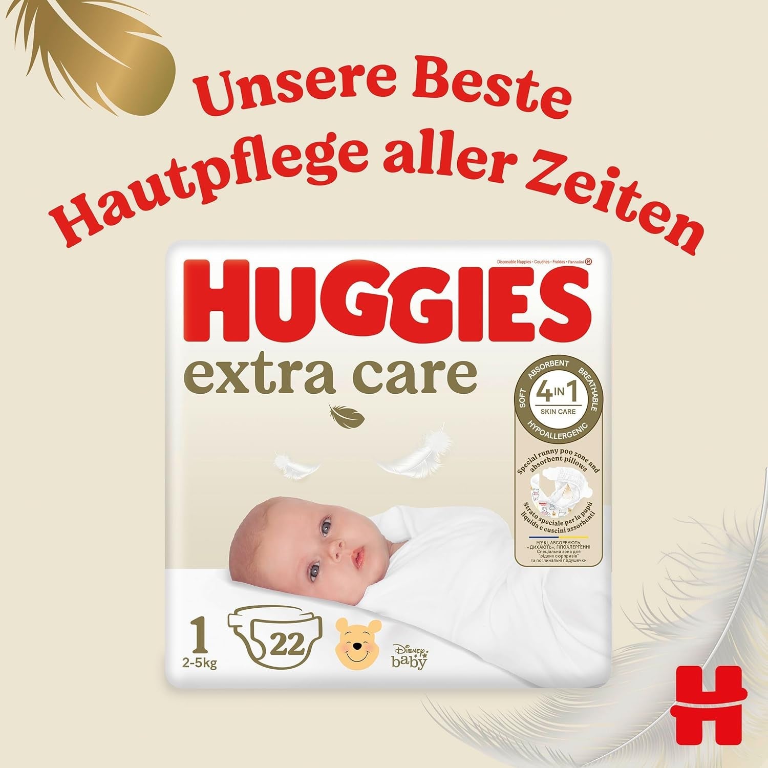 Couches pour nouveau-nés Huggies, taille 2, 116 couches (2 x 58), boîte d'un demi-mois