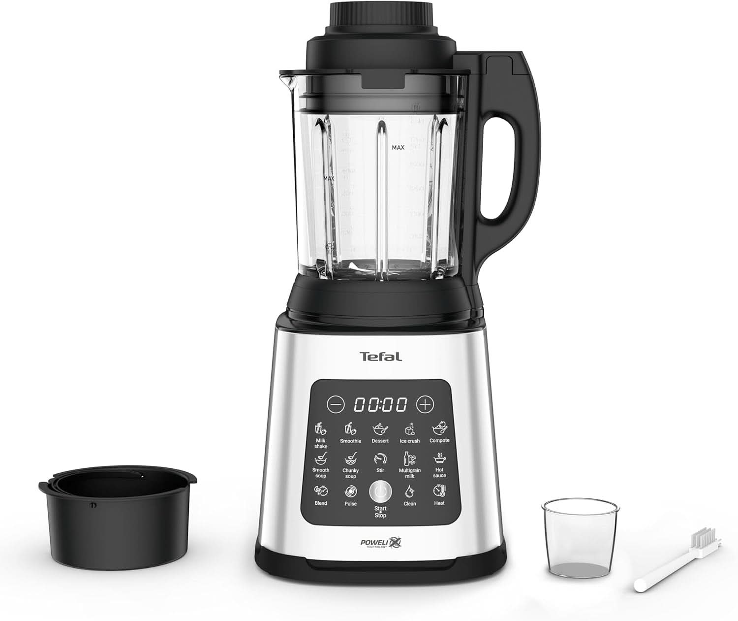 Tefal Perfectmix Cook Hochgeschwindigkeits-Standmixer, Mit Kochfunktion, 10 Auto-Programme, Heiße Und Kalte Rezepte, Abnehmbare Klingen, Inkl. Dampfkorb, Silber/Schwarz, BL83SD30 Cuisine Naty Shop