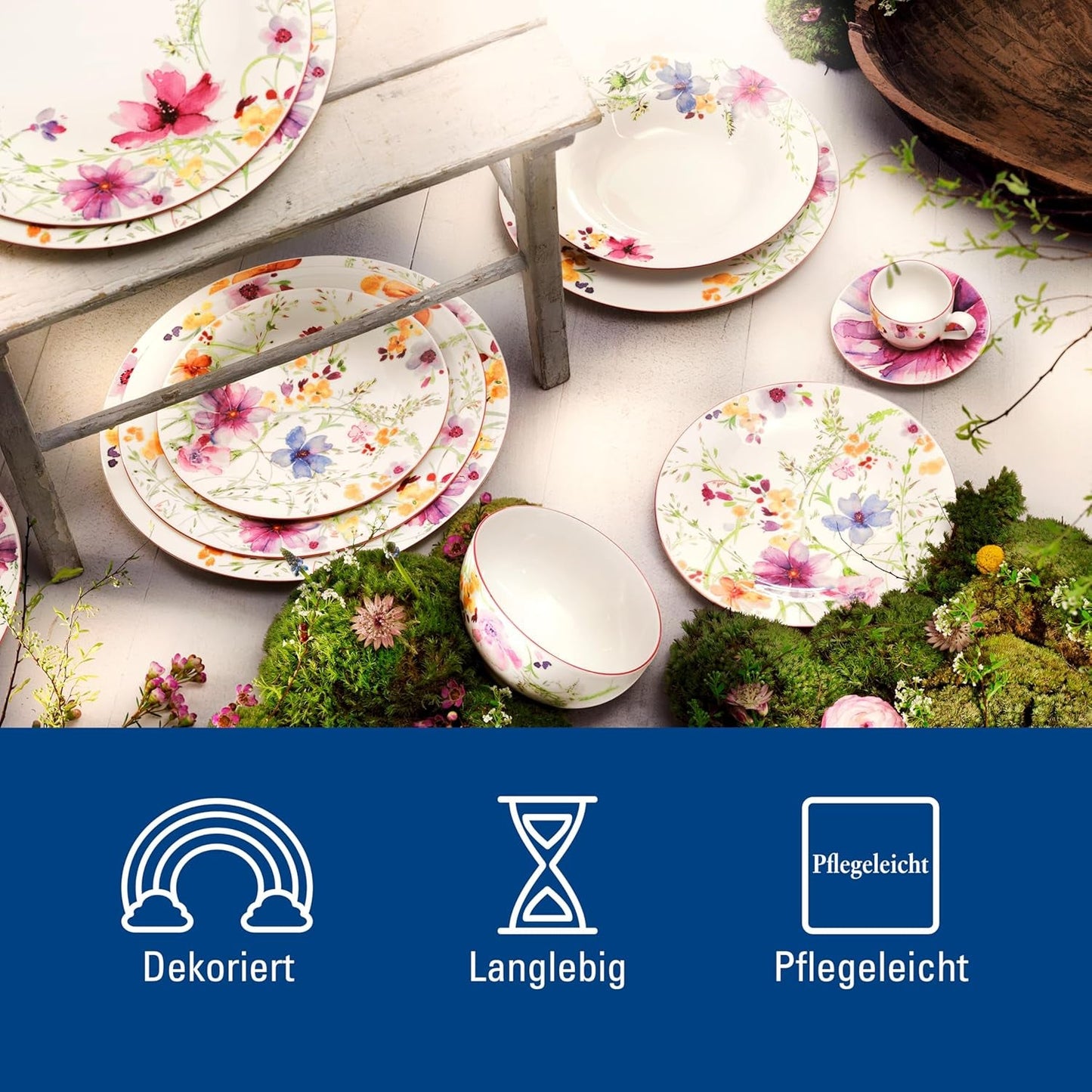 Villeroy & Boch Mariefleur Service de table pour 2 personnes, couleurs assorties, passe au lave-vaisselle, passe au micro-ondes, service de table floral, service de table, service combiné, porcelaine de qualité supérieure