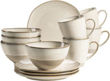 MÄSER 931818 Nottingham Vintage Series Service de table pour 4 personnes, service de petit-déjeuner 12 pièces avec formes rondes irrégulières au look rétro, carrelage, beige