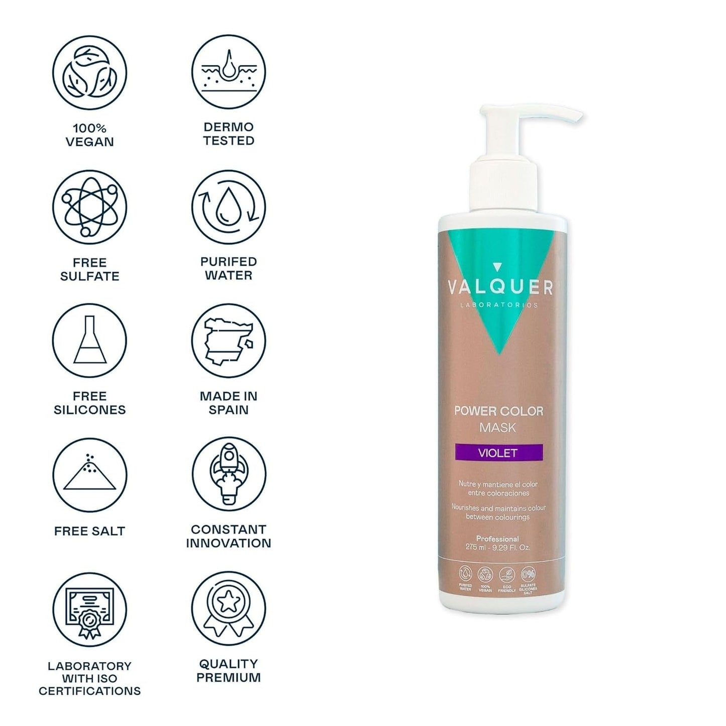 Valquer Power Color Mask formulation végétalienne et sans silicone Donne de la couleur aux cheveux 290 ml violet Masque capillaire Naty Shop