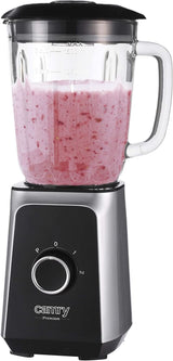 CR 4077 Batteur sur socle avec récipient en verre de 1,5 L, Smoothie Maker, Mélangeur haut, Mahlung, Eis-Zerkleinerung, Pulsfunktion, Edelstahlklingen, 2 Geschwindigkeiten, 1000W, Schwarz/Silber Kitchen Naty Shop