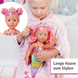 BABY Born Little Sister Mermaid 46 cm Poupée sirène imperméable avec cheveux longs et nageoire scintillante mobile, avec jouet. diadème et peigne, 833681 Zapf Creation Dolls Naty Shop