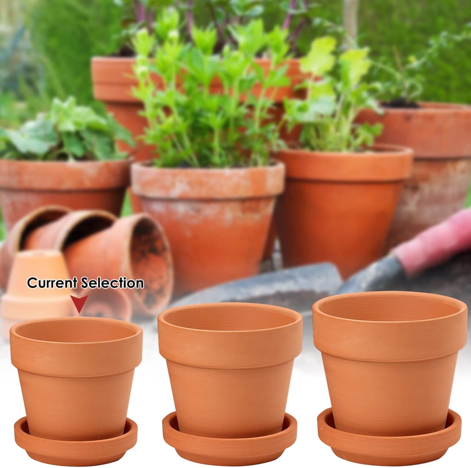 Hollyone Lot de 8 petites jardinières en terre cuite, pots ronds en argile de 8 x 8 cm avec plaque et trou de drainage, petites jardinières avec plateau, pots succulents en terre cuite pour plantes d'intérieur, jardinières en céramique