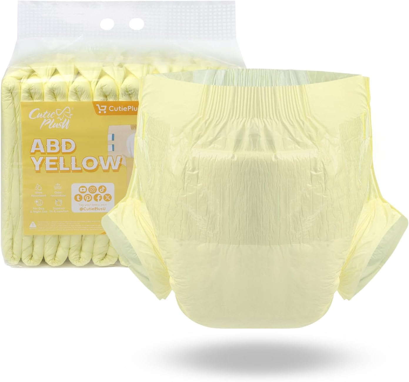 CutiePlusU Lot de 10 couches jetables pour incontinence avec boucles pour femme et homme, absorption maximale pendant la nuit – Blanc (taille moyenne 71-96 cm)