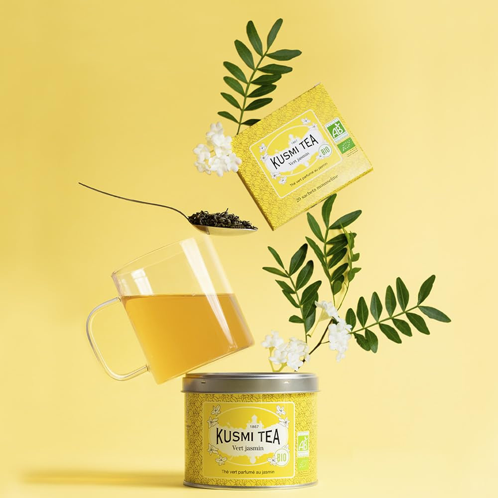 Kusmi Tea - Lot de 2 - Thé vert au jasmin - Mélange de thé vert au jasmin bio - Thé vert 100% bio - Peut être consommé chaud ou froid - 2X20 sachets de thé