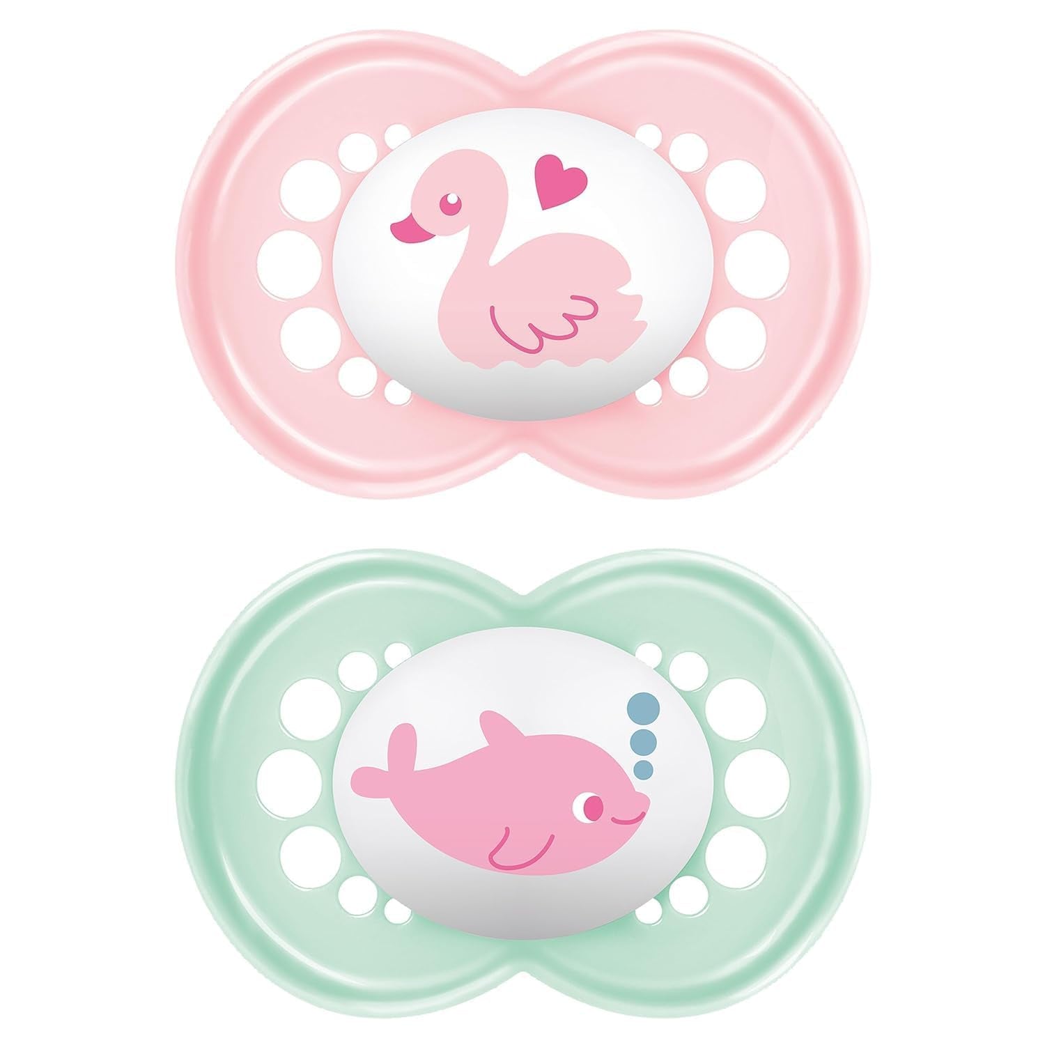 Sucettes MAM originales | 6-16 lundi | Sucettes pour bébé | Accepté par 94% | Convient à l'allaitement | Recommandé par les sages-femmes | Respectueux des dents | Silicone SkinSoft | Cygne/Dauphin | Paquet de 2