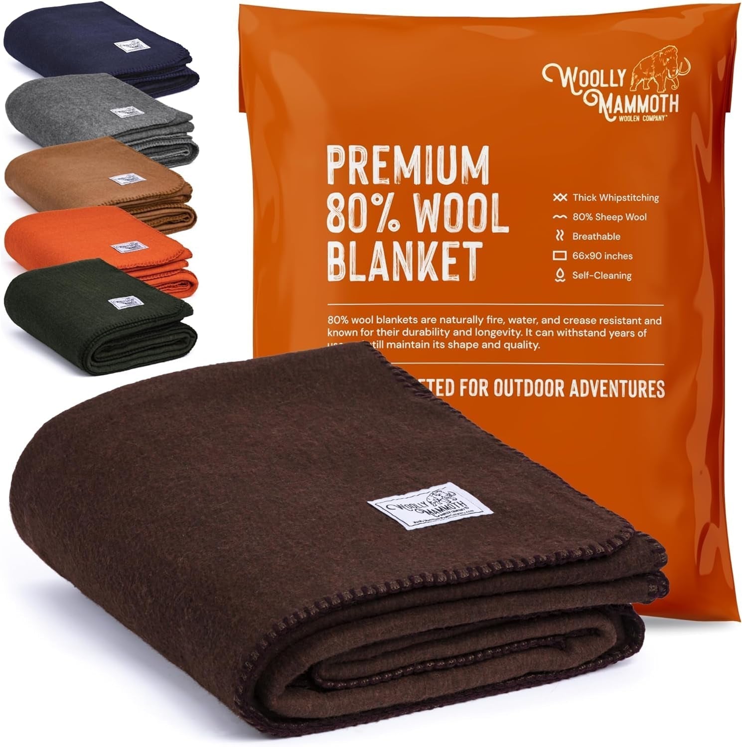 Couverture de camping Woolly Mammoth Woollen Co., extra large, laine mérinos, l'équipement extérieur parfait pour le bushcraft, le camping, le trekking, la randonnée, la survie ou la couverture de cabine. Marron, 168 X 228 Lits et Couvertures Woolly Mammoth Woolen Company Marron 167,6 X 228,6 cm