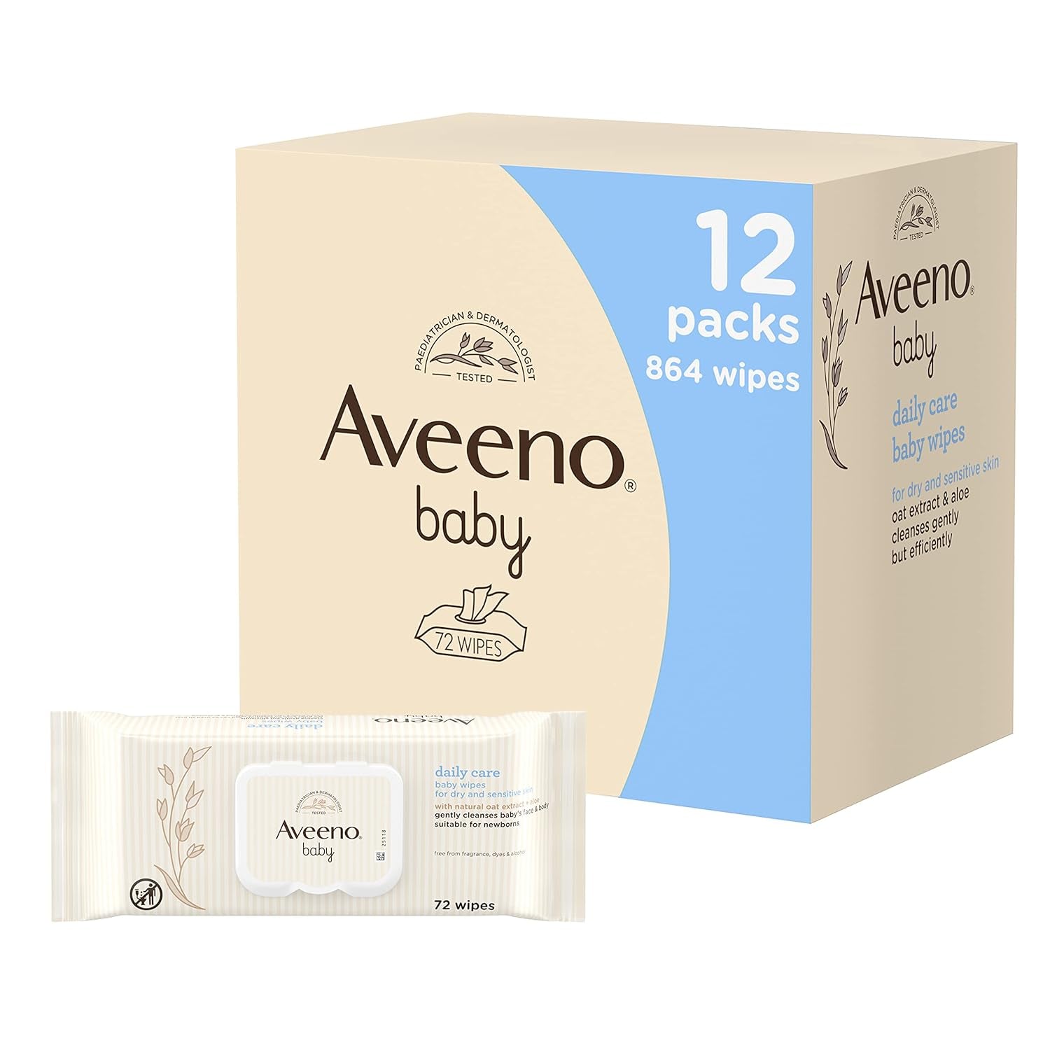 Lingettes humides Daily Care, nettoient en douceur et efficacement les peaux sensibles, essentiels pour bébé, blanches, 12 pièces (total 864 lingettes)