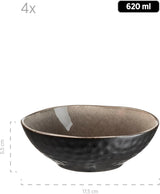 MÄSER 934073 Niara Organic Series Service de table moderne pour 4 personnes au look vintage passionnant, service combiné de 16 pièces avec une combinaison spéciale de vernis noir et marron, grès