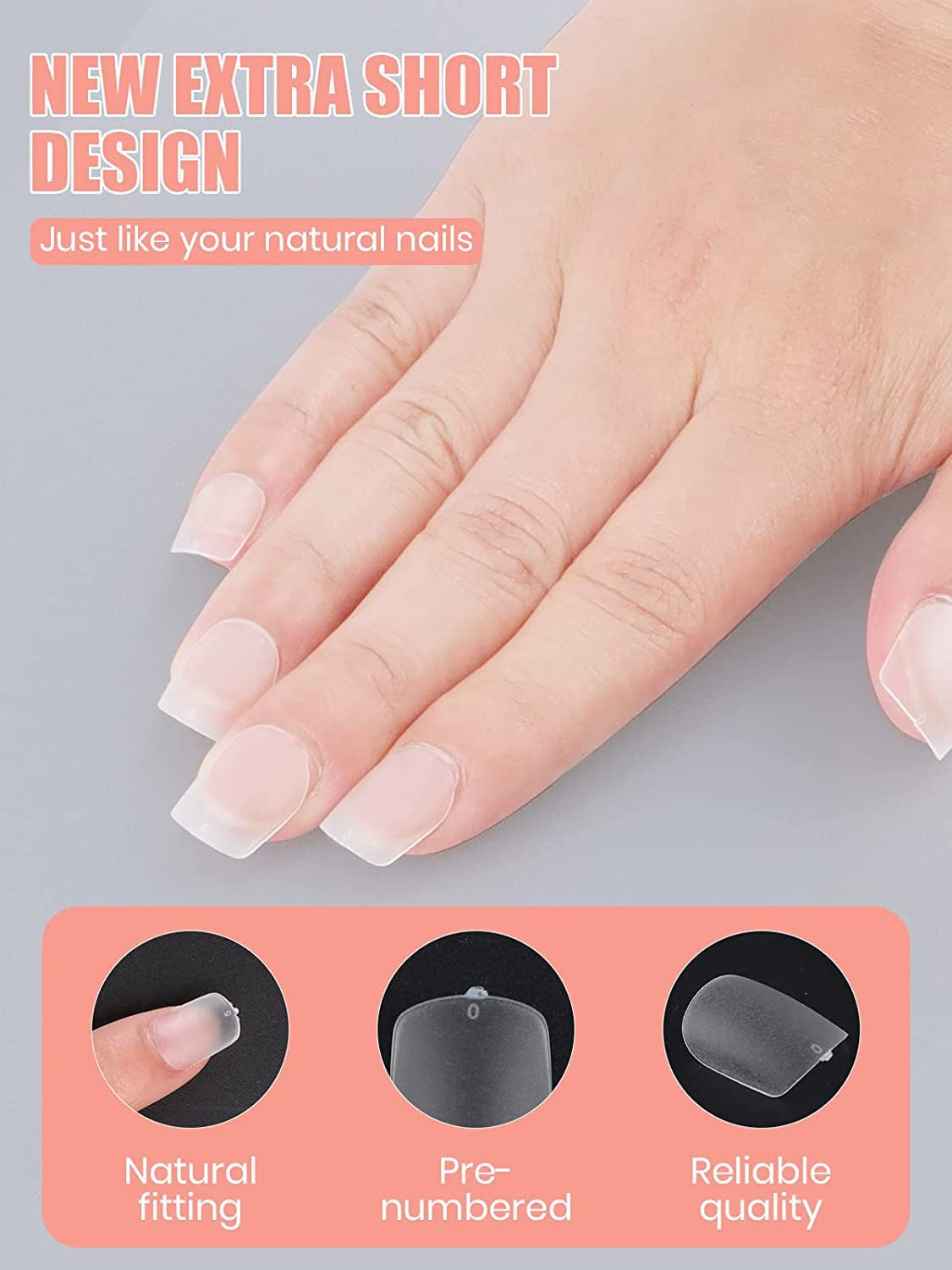 EBANKU 420 pièces de pointes d'ongles carrées courtes, pointes mates à couverture complète, pointes en gel souple, pointes d'ongles en gel transparent pré-polis, pointes d'extension d'ongles artificiels, 15 tailles (carré court)